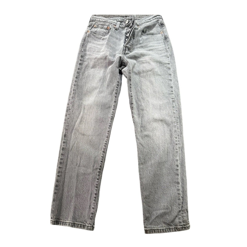 Levis 501 Boyfriend High Rise Straight Leg Gray Button Fly Jeans Womens 27 Waist
